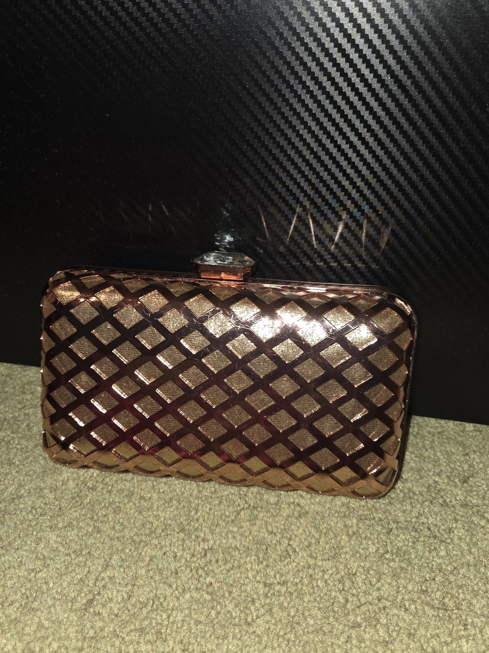 Metallic Rose Gold Woven Clutch Bag